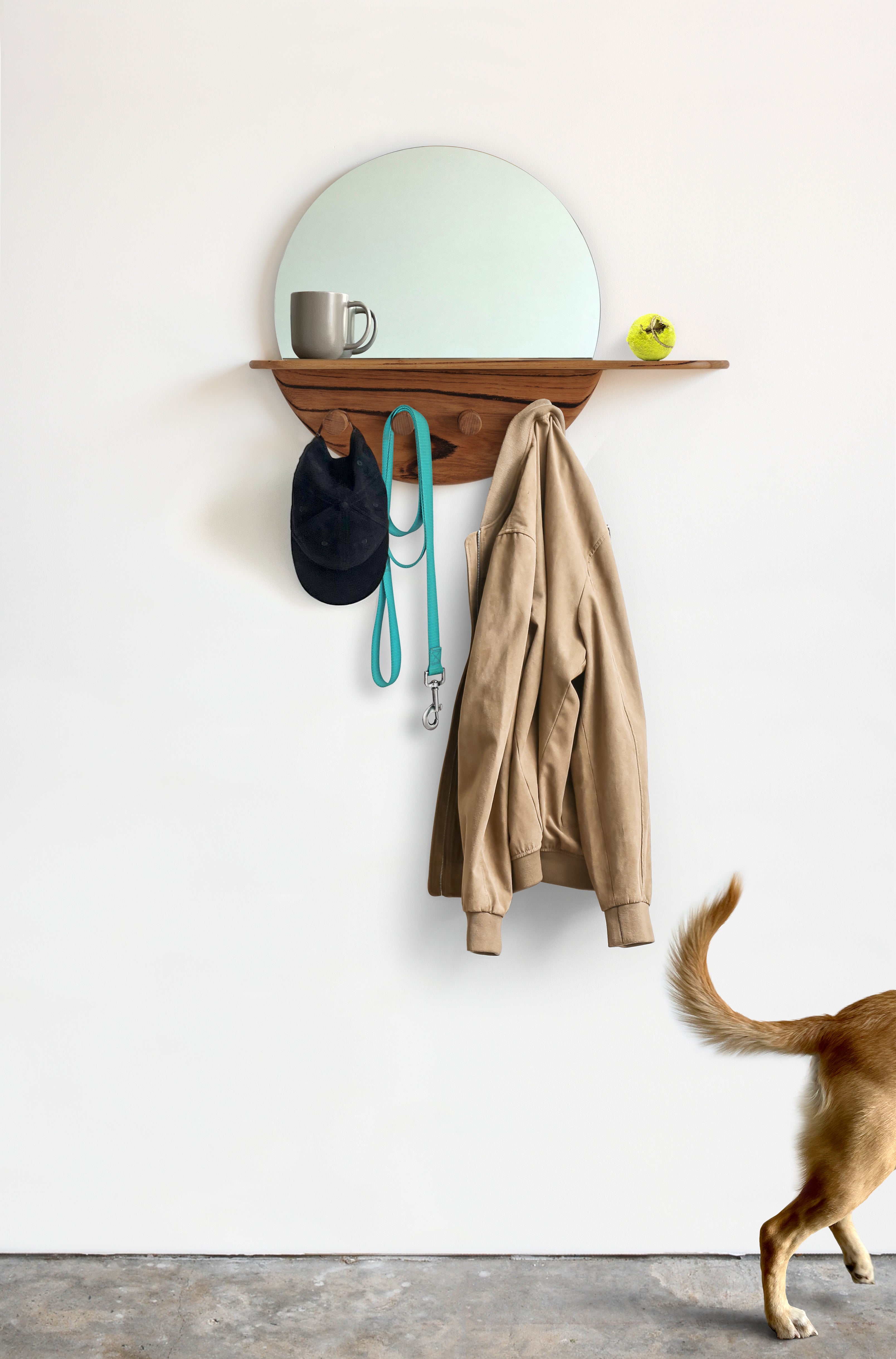 Flat packable ELN entryway mirror with key drop shelf and 4 coat hooks. Handmade locally in Melbourne Australia from ethical & sustainable sourced Messmate timber
